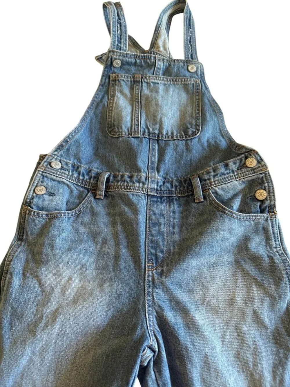 Y2K Old Navy Girls Denim Overalls Distressed Size Large (10-12) 100% Cotton